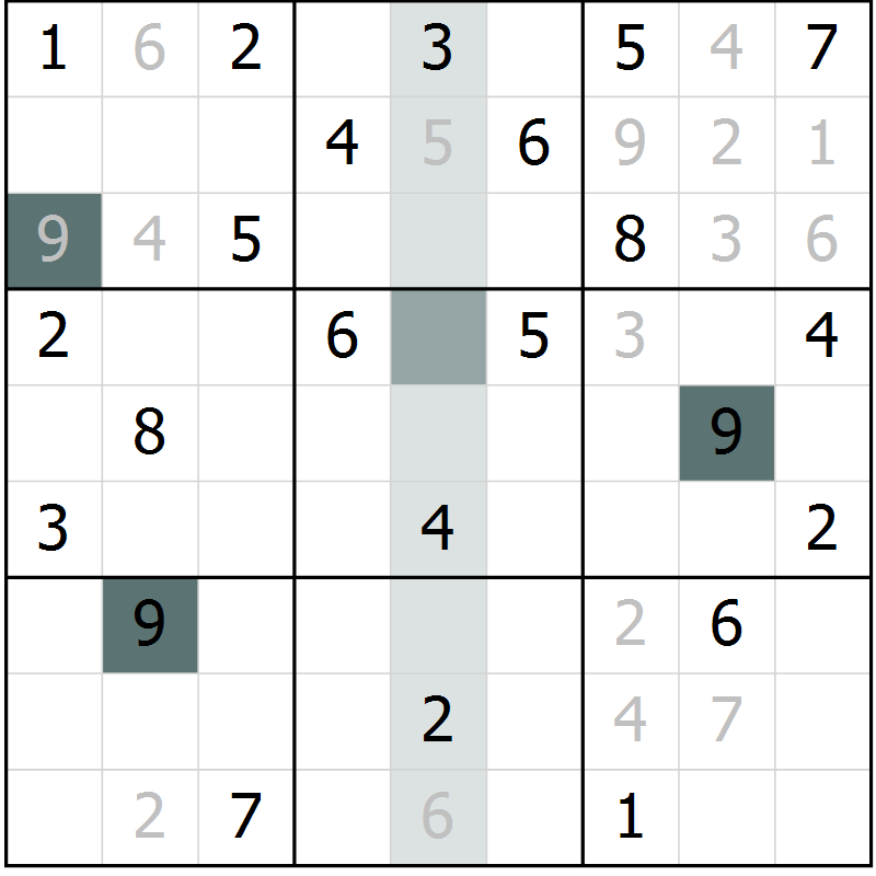 Position des candidats pour la solution de la Gr 50 page 52 du magazine de sudoku Success n° 007