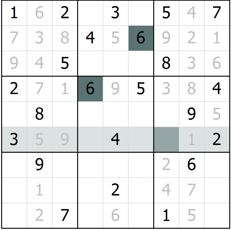 Position des candidats pour la solution de la Gr 50 page 52 du magazine de sudoku Success n° 007