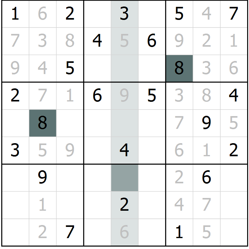 Position des candidats pour la solution de la Gr 50 page 52 du magazine de sudoku Success n° 007