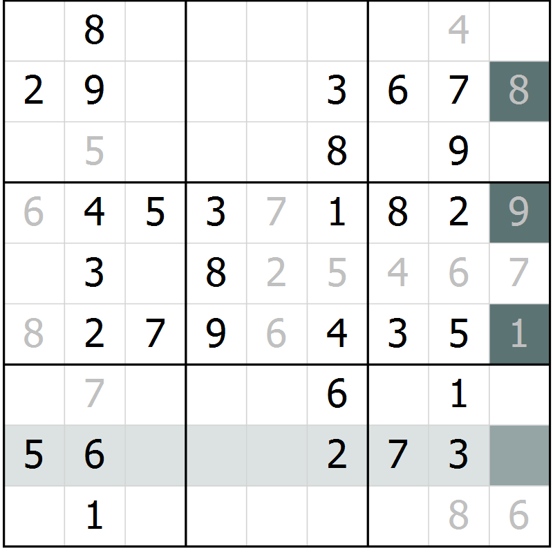 Position des candidats pour la solution de la Gr 51 page 53 du magazine de sudoku Success n° 007