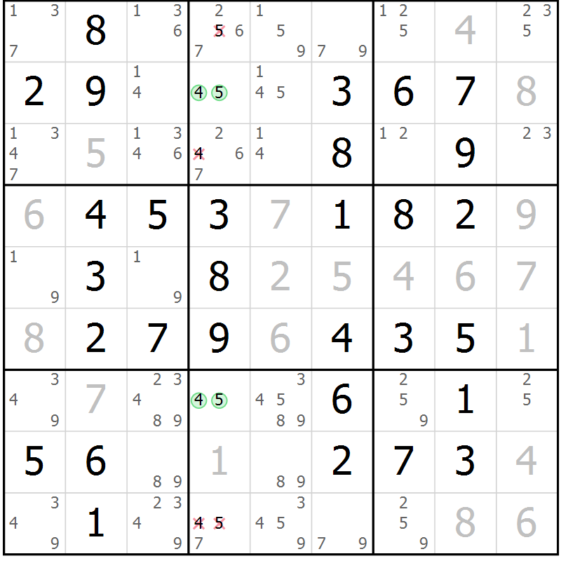 Position des candidats pour la solution de la Gr 51 page 53 du magazine de sudoku Success n° 007