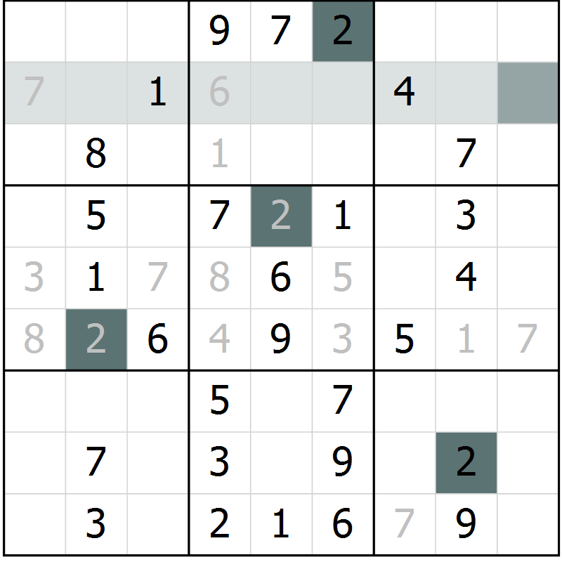 Position des candidats pour la solution de la Gr 52 page 54 du magazine de sudoku Success n° 007