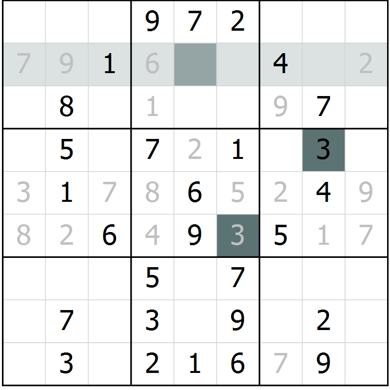 Position des candidats pour la solution de la Gr 52 page 54 du magazine de sudoku Success n° 007
