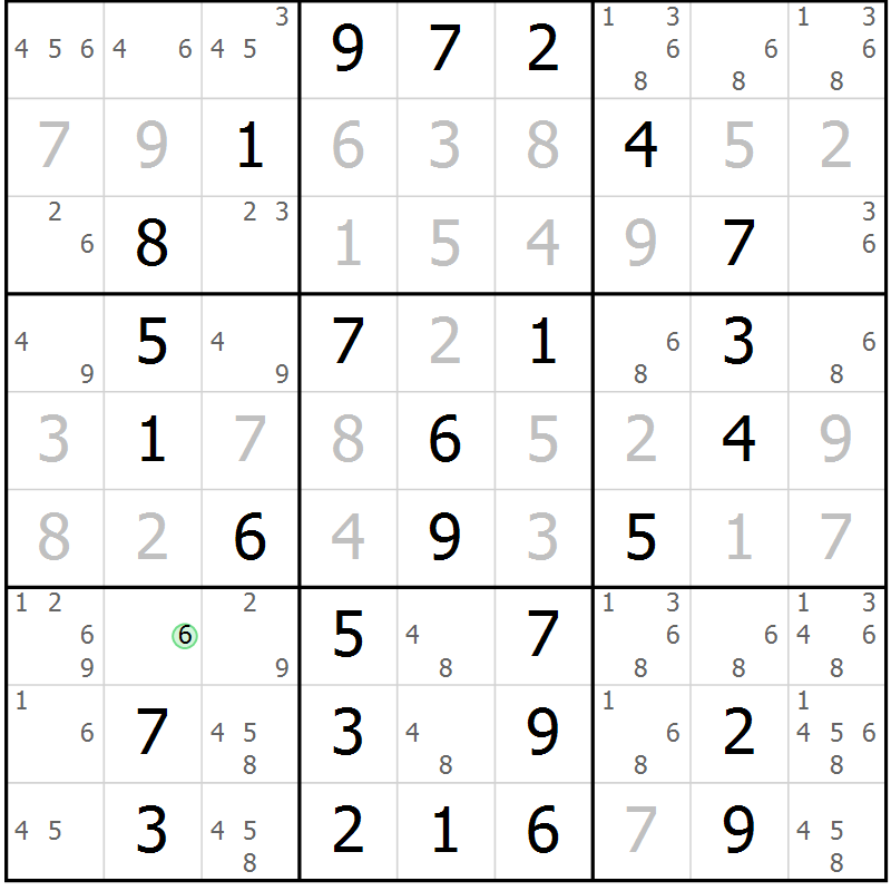 Position des candidats pour la solution de la Gr 52 page 54 du magazine de sudoku Success n° 007
