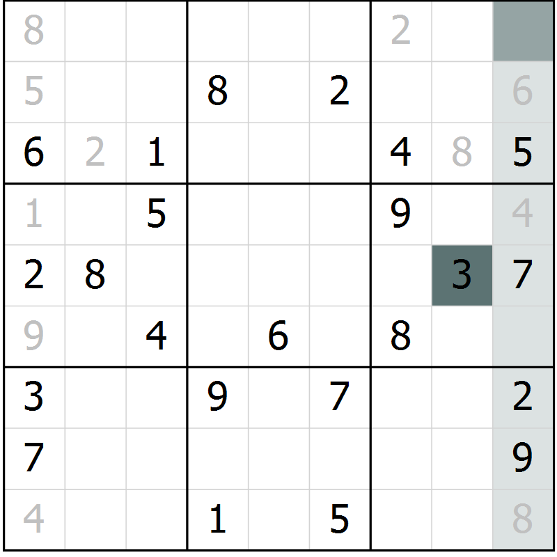Position des candidats pour la solution de la Gr 53 page 55 du magazine de sudoku Success n° 007
