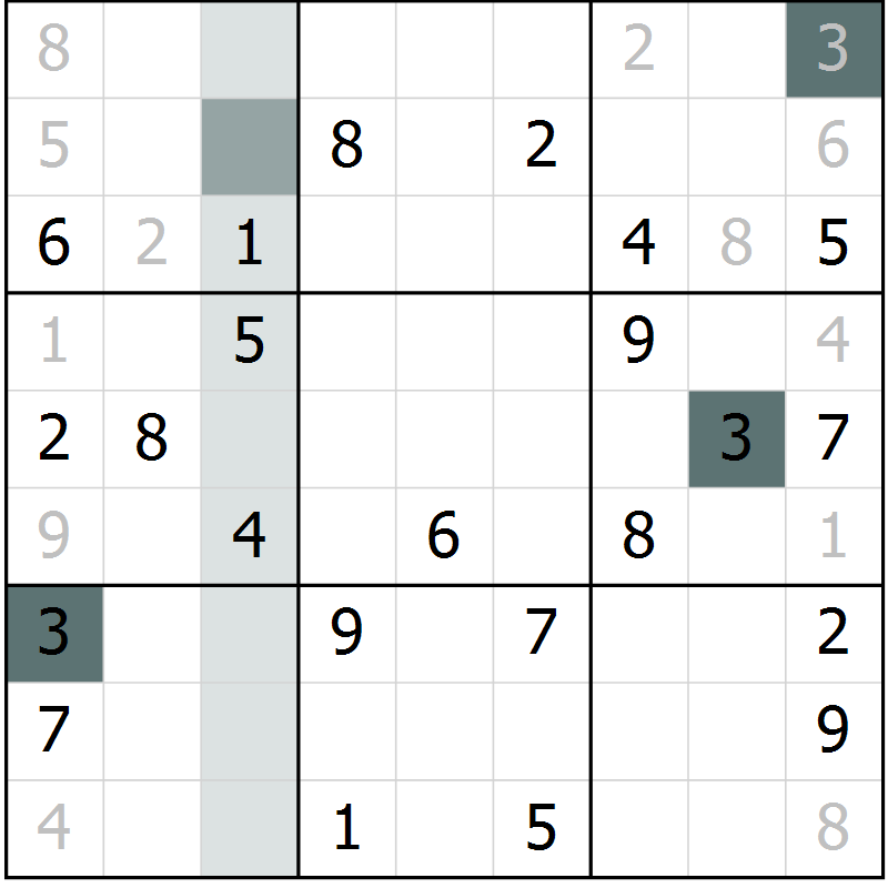 Position des candidats pour la solution de la Gr 53 page 55 du magazine de sudoku Success n° 007