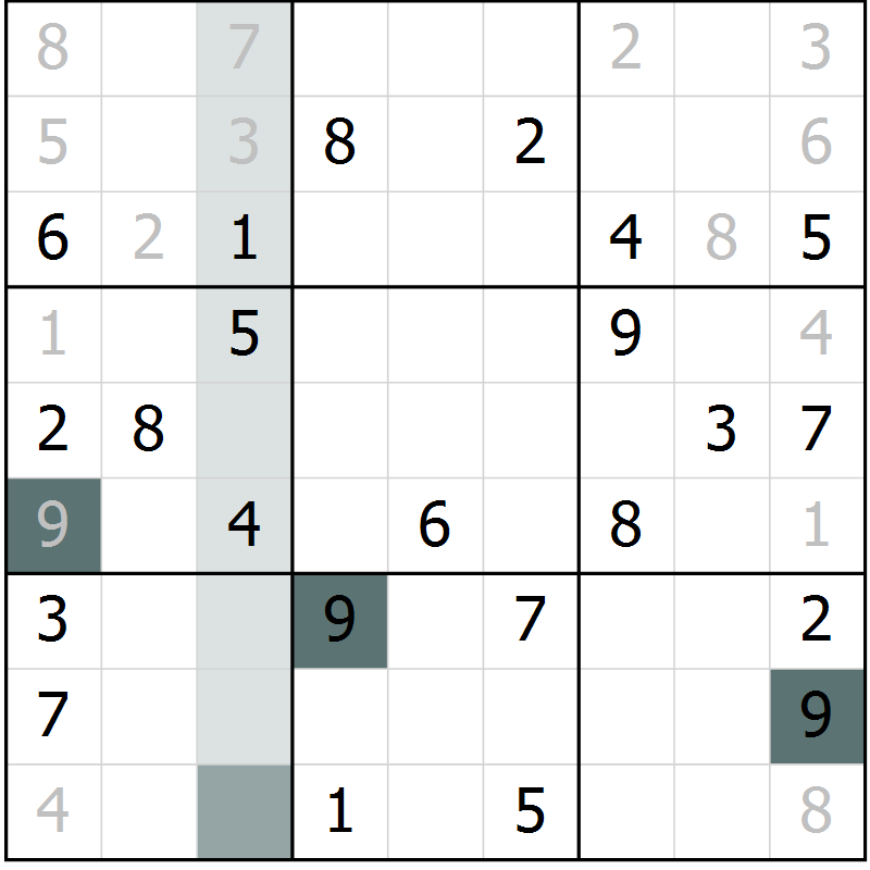Position des candidats pour la solution de la Gr 53 page 55 du magazine de sudoku Success n° 007