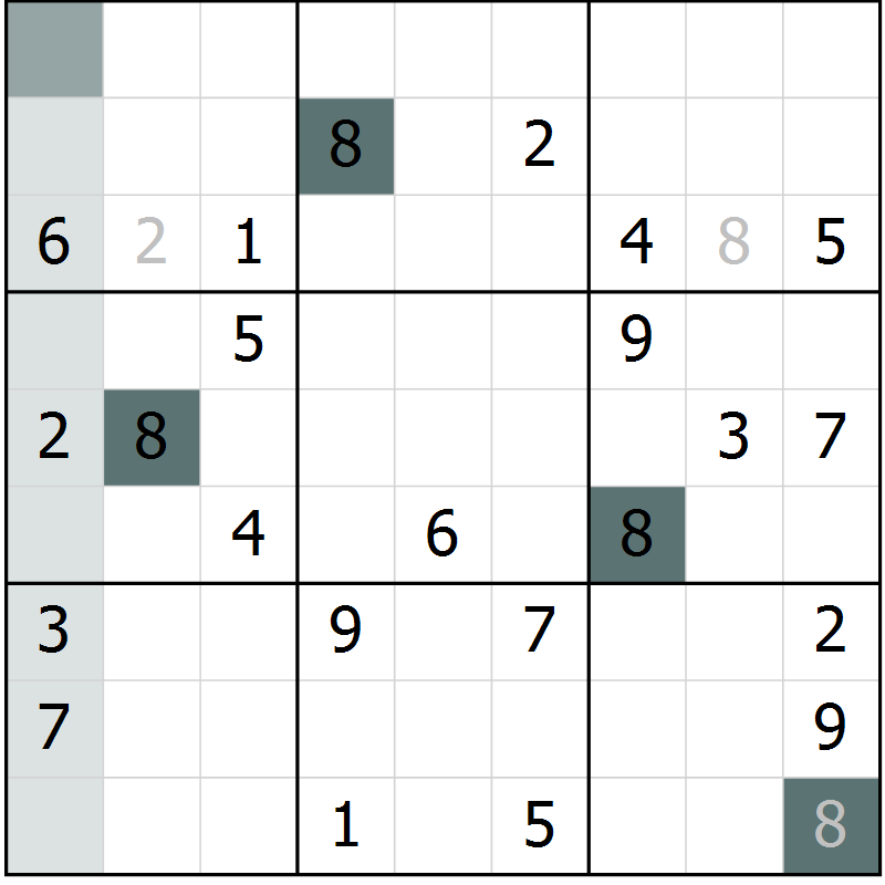 Position des candidats pour la solution de la Gr 53 page 55 du magazine de sudoku Success n° 007