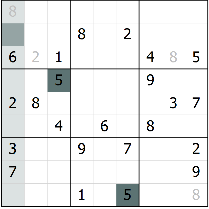 Position des candidats pour la solution de la Gr 53 page 55 du magazine de sudoku Success n° 007