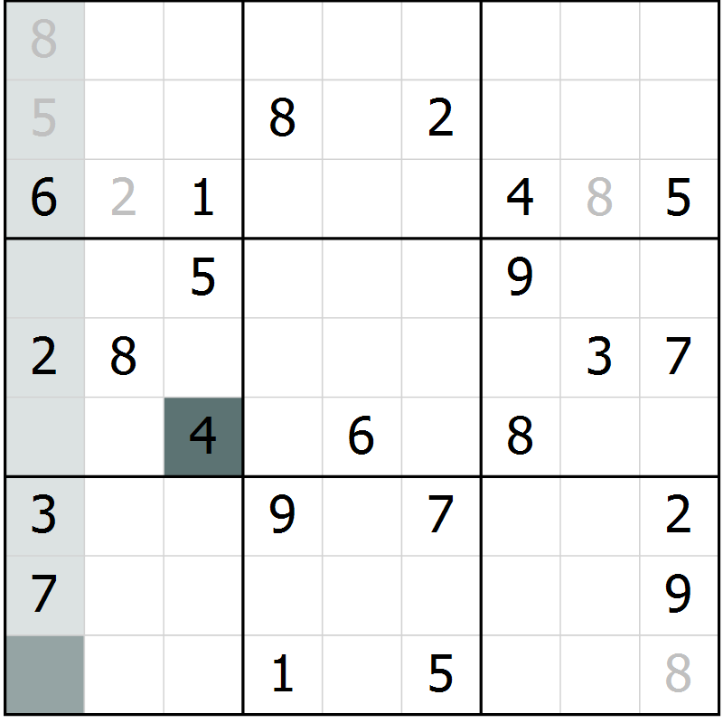Position des candidats pour la solution de la Gr 53 page 55 du magazine de sudoku Success n° 007