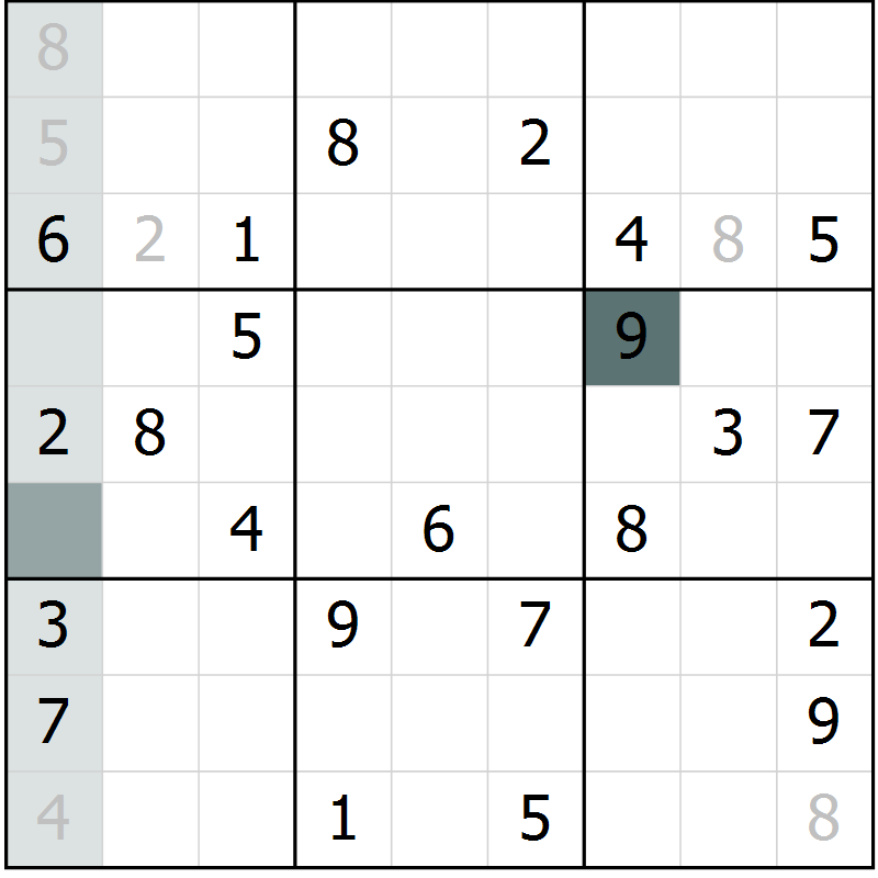 Position des candidats pour la solution de la Gr 53 page 55 du magazine de sudoku Success n° 007