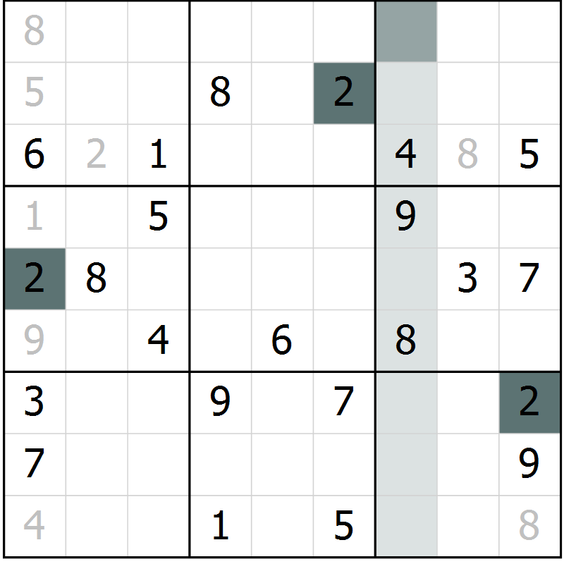 Position des candidats pour la solution de la Gr 53 page 55 du magazine de sudoku Success n° 007