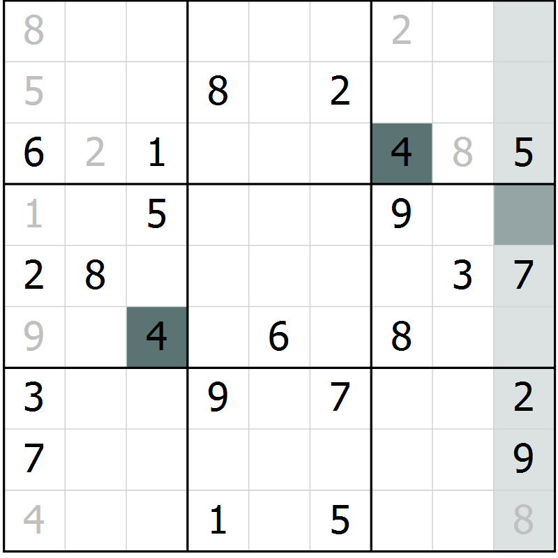 Position des candidats pour la solution de la Gr 53 page 55 du magazine de sudoku Success n° 007