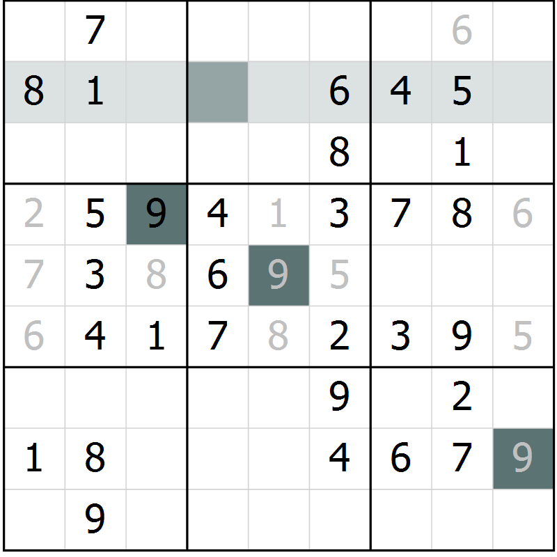 Position des candidats pour la solution de la Gr 54 page 56 du magazine de sudoku Success n° 007