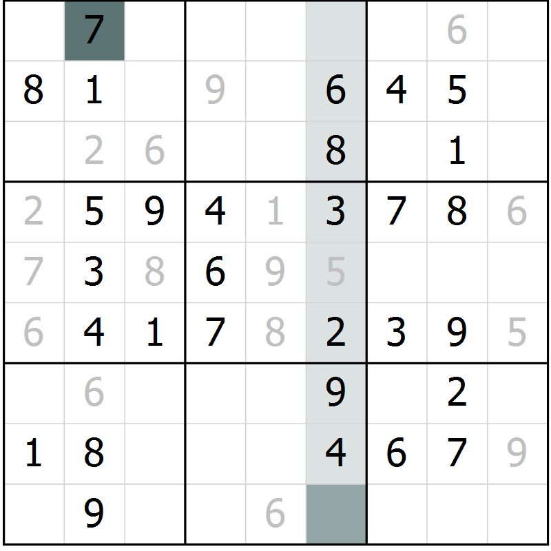 Position des candidats pour la solution de la Gr 54 page 56 du magazine de sudoku Success n° 007