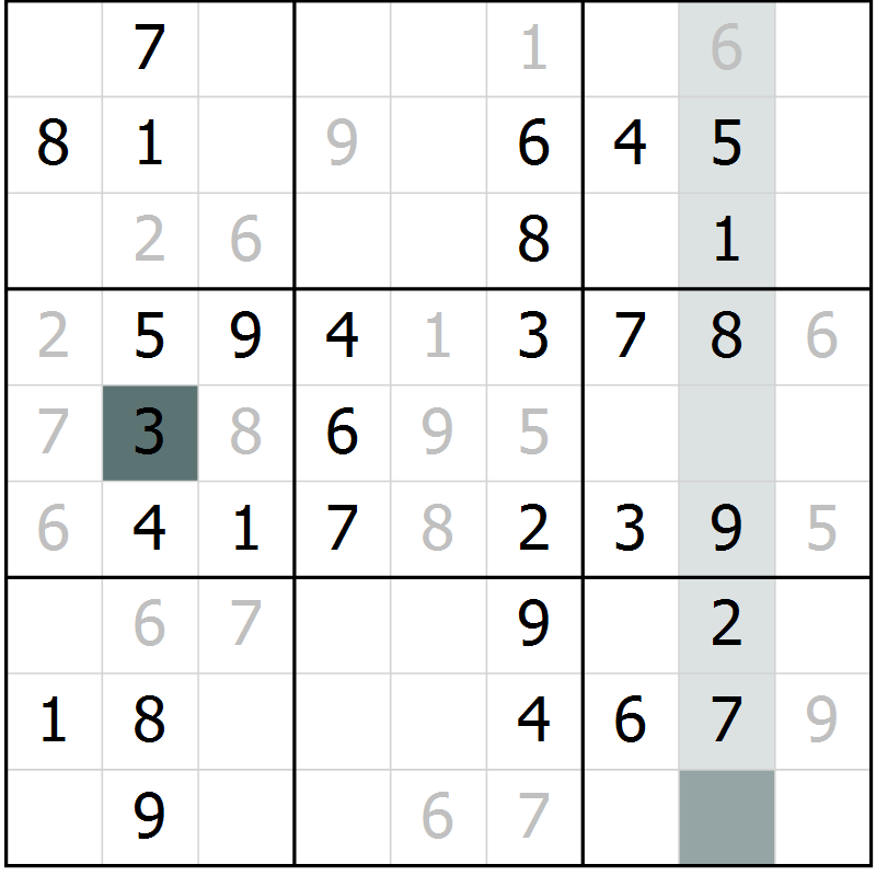 Position des candidats pour la solution de la Gr 54 page 56 du magazine de sudoku Success n° 007