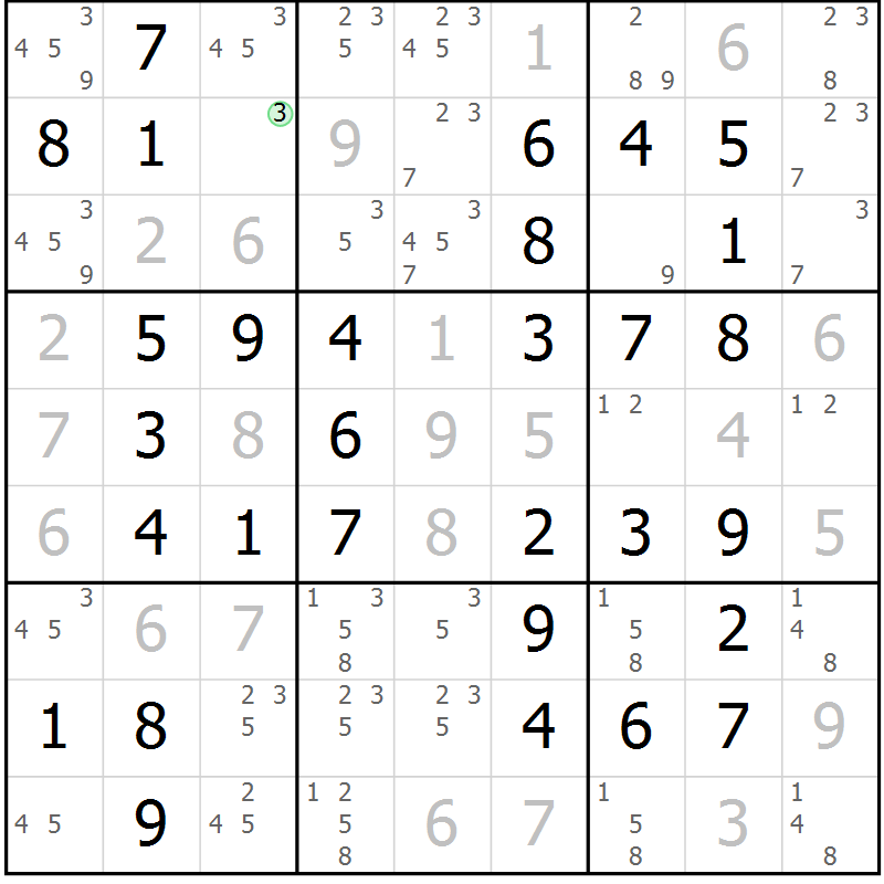 Position des candidats pour la solution de la Gr 54 page 56 du magazine de sudoku Success n° 007