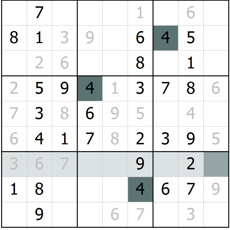 Position des candidats pour la solution de la Gr 54 page 56 du magazine de sudoku Success n° 007