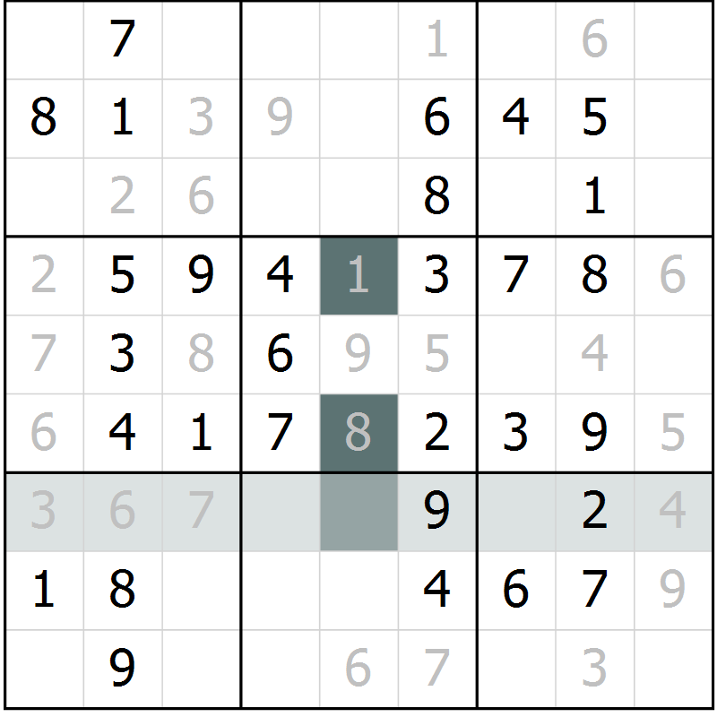 Position des candidats pour la solution de la Gr 54 page 56 du magazine de sudoku Success n° 007