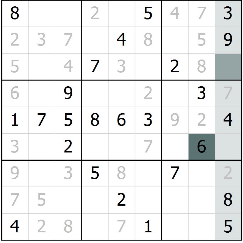 Position des candidats pour la solution de la Gr 55 page 57 du magazine de sudoku Success n° 007