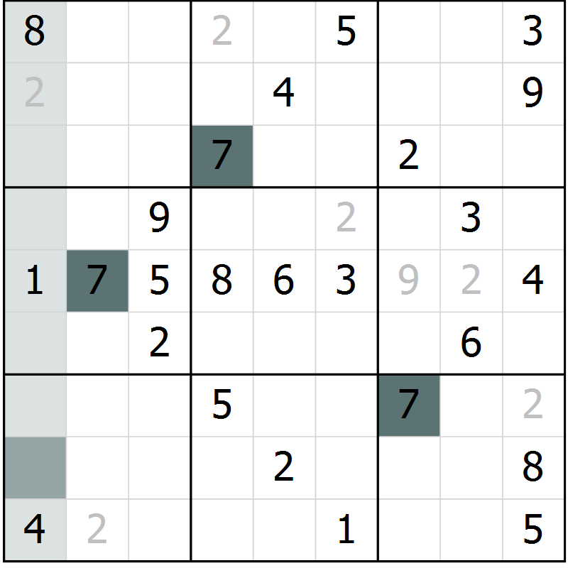 Position des candidats pour la solution de la Gr 55 page 57 du magazine de sudoku Success n° 007