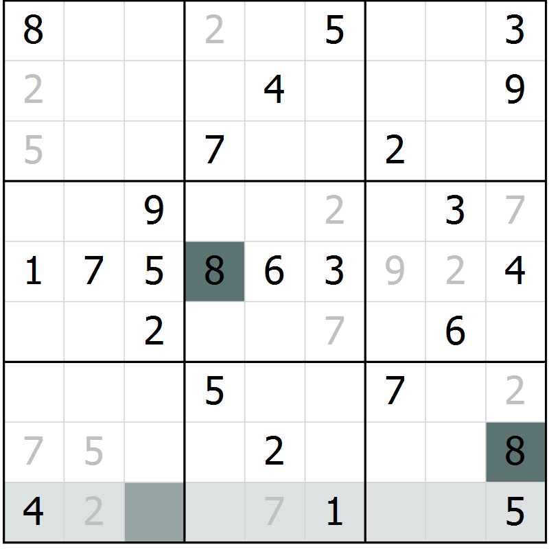 Position des candidats pour la solution de la Gr 55 page 57 du magazine de sudoku Success n° 007