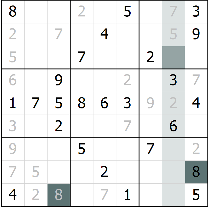 Position des candidats pour la solution de la Gr 55 page 57 du magazine de sudoku Success n° 007