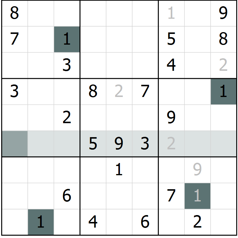 Position des candidats pour la solution de la Gr 56 page 58 du magazine de sudoku Success n° 007