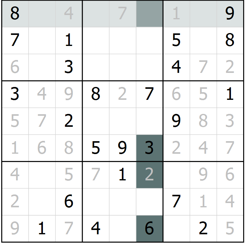 Position des candidats pour la solution de la Gr 56 page 58 du magazine de sudoku Success n° 007