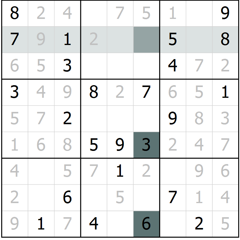 Position des candidats pour la solution de la Gr 56 page 58 du magazine de sudoku Success n° 007