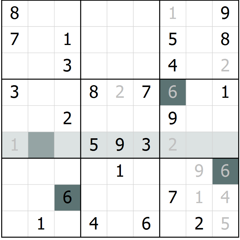 Position des candidats pour la solution de la Gr 56 page 58 du magazine de sudoku Success n° 007