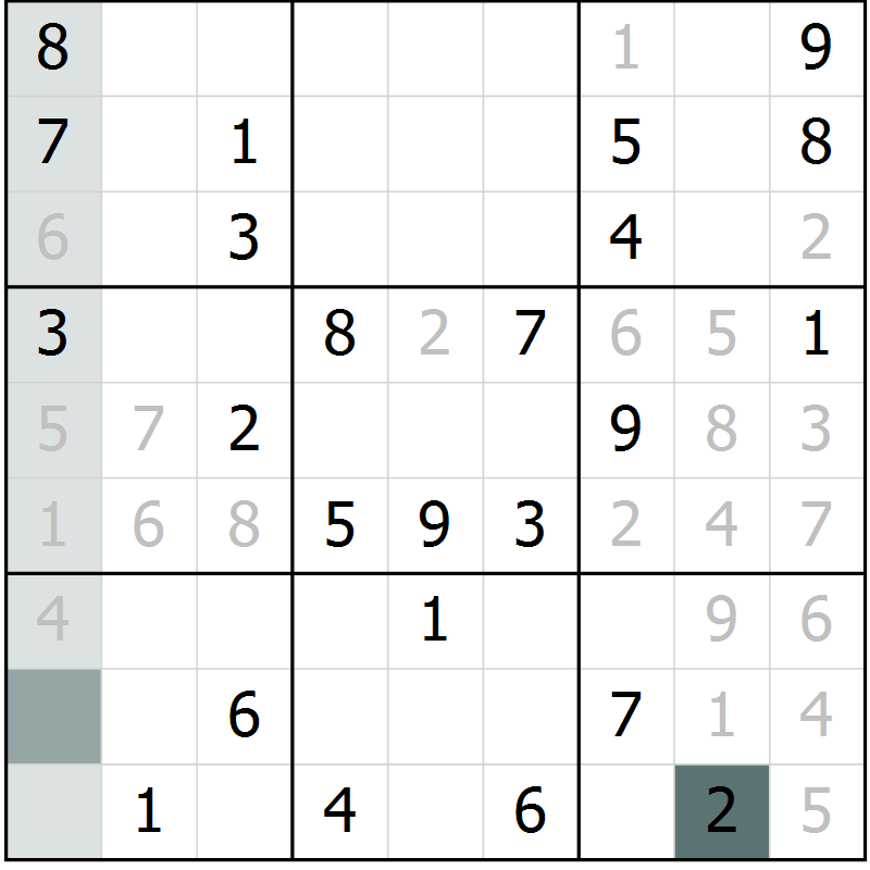 Position des candidats pour la solution de la Gr 56 page 58 du magazine de sudoku Success n° 007