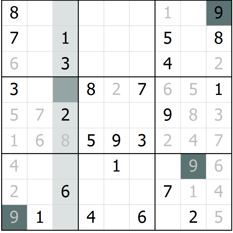 Position des candidats pour la solution de la Gr 56 page 58 du magazine de sudoku Success n° 007