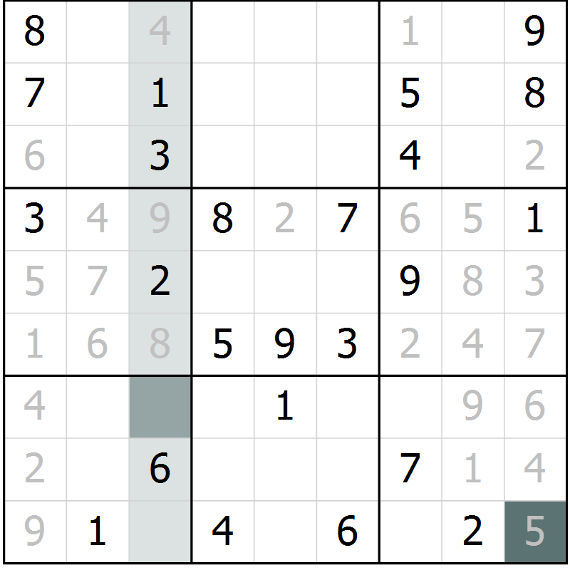 Position des candidats pour la solution de la Gr 56 page 58 du magazine de sudoku Success n° 007