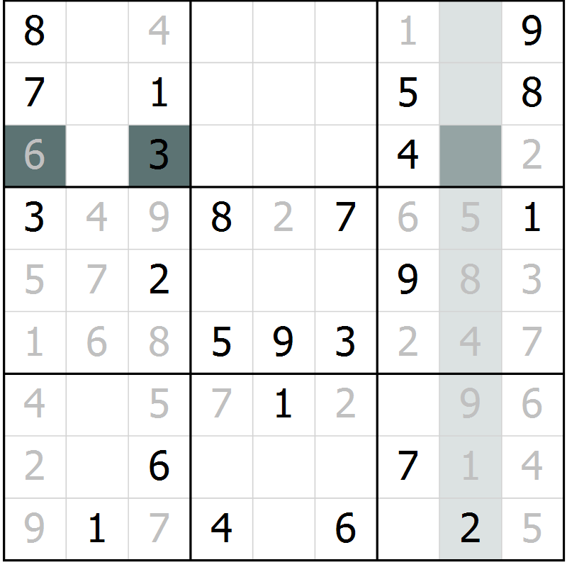 Position des candidats pour la solution de la Gr 56 page 58 du magazine de sudoku Success n° 007