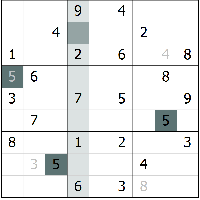 Position des candidats pour la solution de la Gr 57 page 59 du magazine de sudoku Success n° 007
