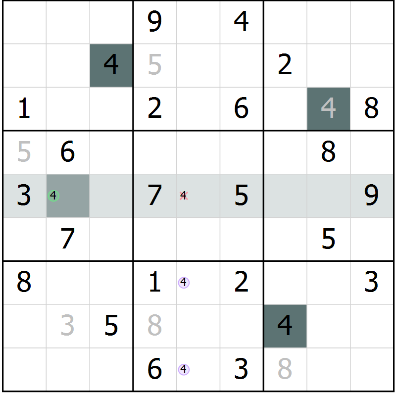 Position des candidats pour la solution de la Gr 57 page 59 du magazine de sudoku Success n° 007