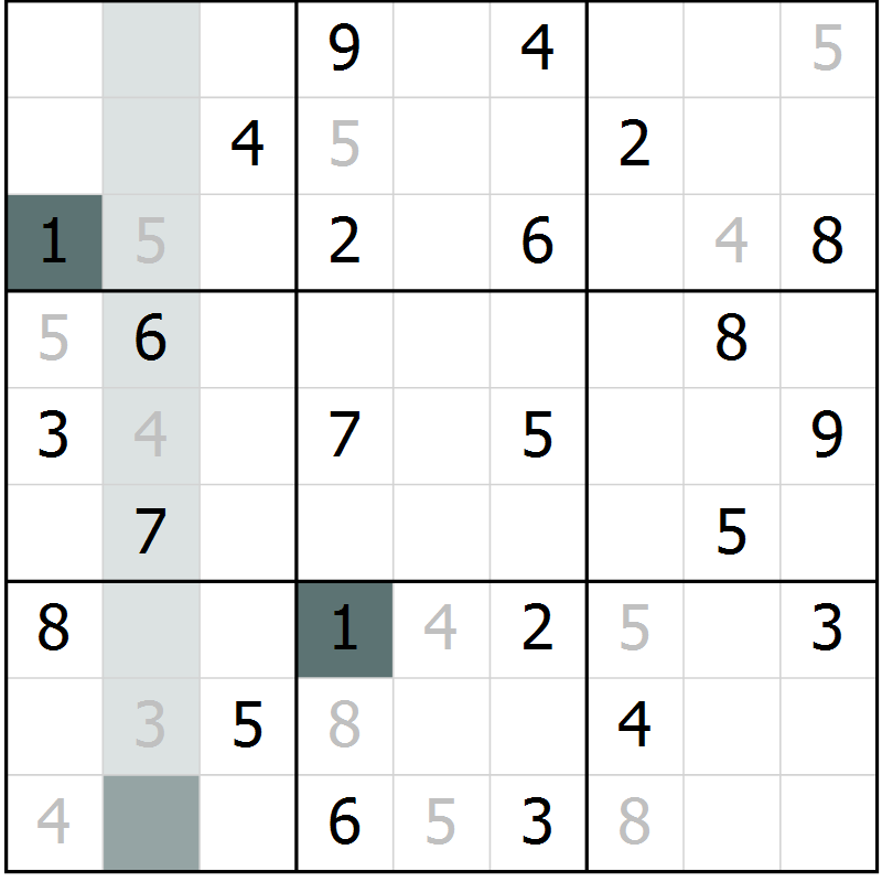 Position des candidats pour la solution de la Gr 57 page 59 du magazine de sudoku Success n° 007