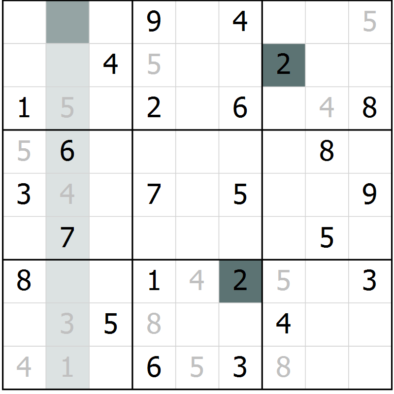 Position des candidats pour la solution de la Gr 57 page 59 du magazine de sudoku Success n° 007