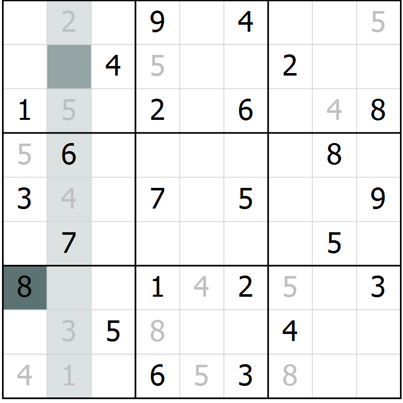 Position des candidats pour la solution de la Gr 57 page 59 du magazine de sudoku Success n° 007