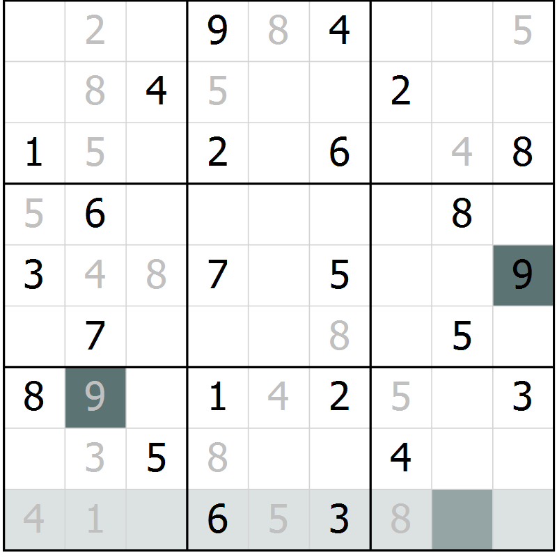 Position des candidats pour la solution de la Gr 57 page 59 du magazine de sudoku Success n° 007