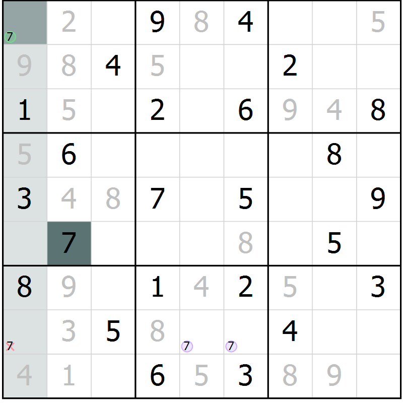 Position des candidats pour la solution de la Gr 57 page 59 du magazine de sudoku Success n° 007