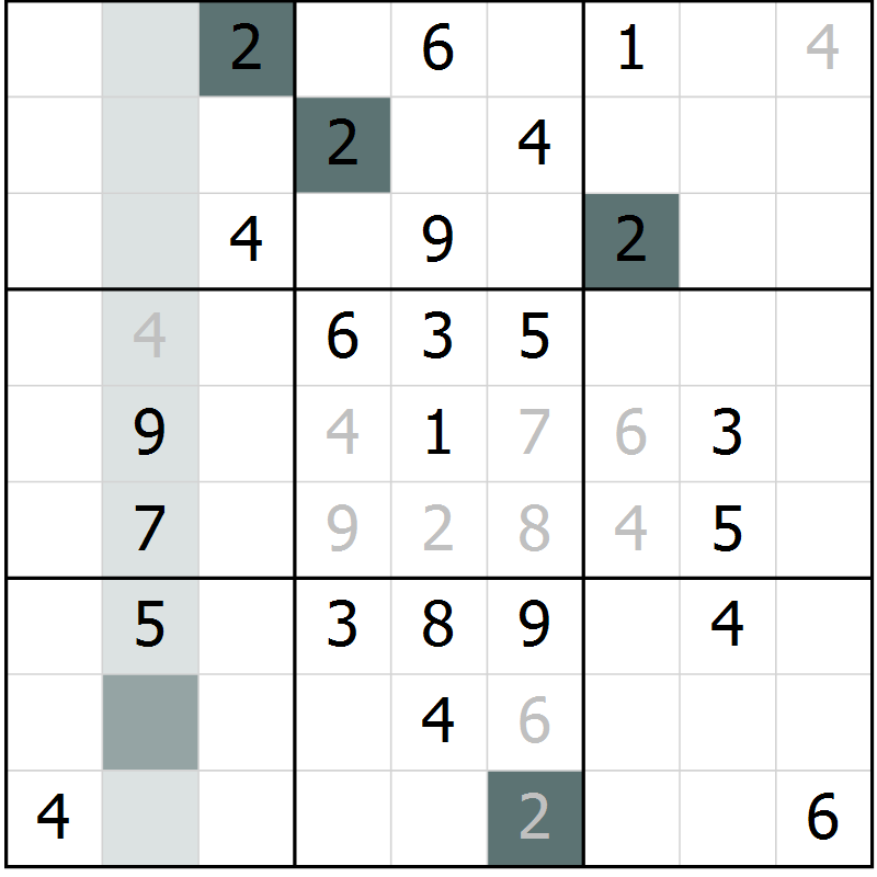 Position des candidats pour la solution de la Gr 58 page 60 du magazine de sudoku Success n° 007