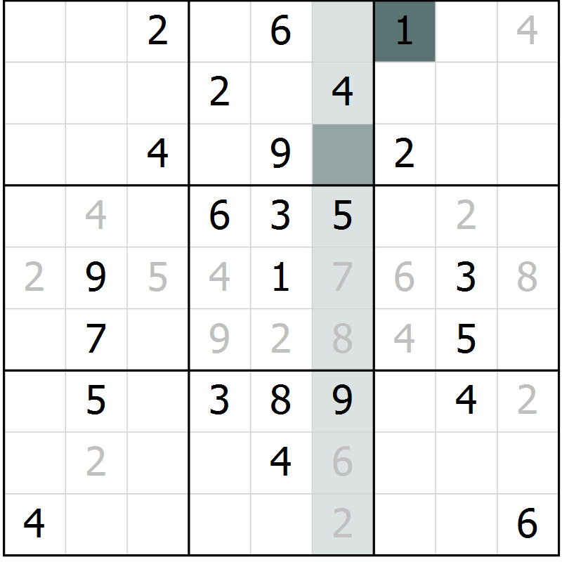 Position des candidats pour la solution de la Gr 58 page 60 du magazine de sudoku Success n° 007