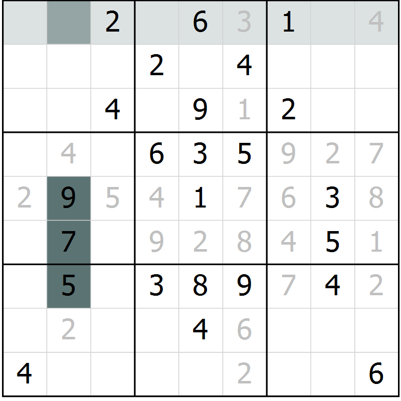 Position des candidats pour la solution de la Gr 58 page 60 du magazine de sudoku Success n° 007