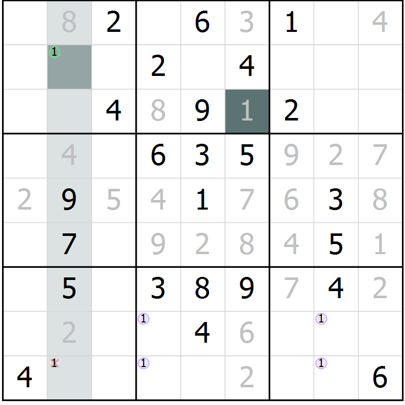 Position des candidats pour la solution de la Gr 58 page 60 du magazine de sudoku Success n° 007