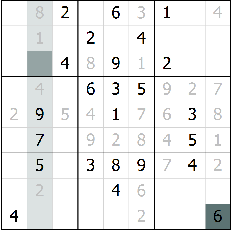 Position des candidats pour la solution de la Gr 58 page 60 du magazine de sudoku Success n° 007