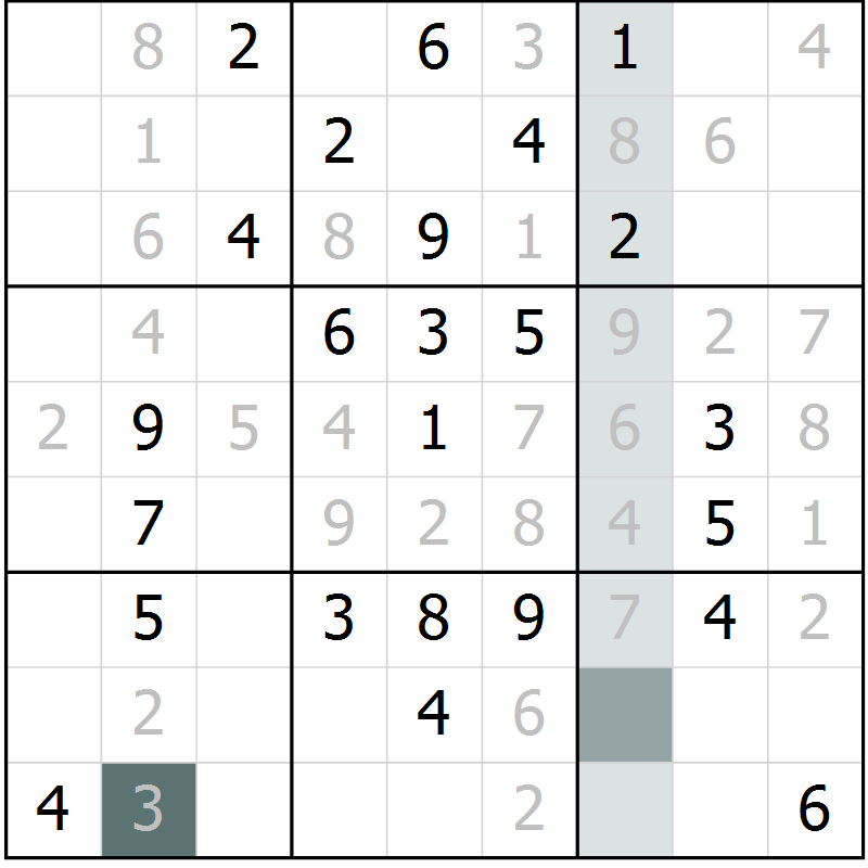 Position des candidats pour la solution de la Gr 58 page 60 du magazine de sudoku Success n° 007