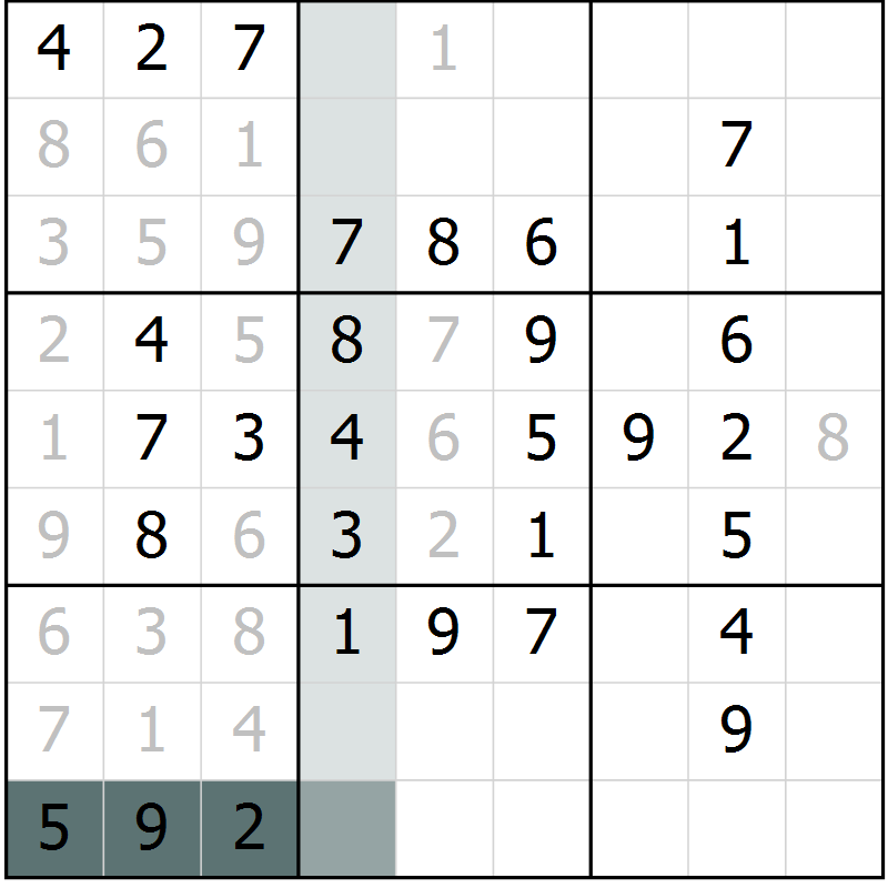 Position des candidats pour la solution de la Gr 59 page 61 du magazine de sudoku Success n° 007