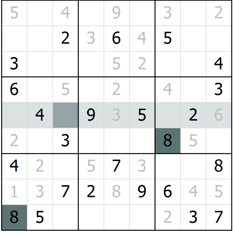 Position des candidats pour la solution de la Gr 6 page 8 du magazine de sudoku Success n° 007